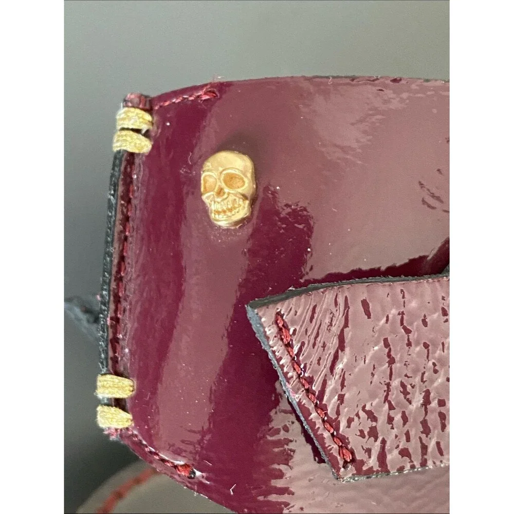 Zadig & Voltaire Burgundy Patent Leather Strap Sandals 3D Skull Italy Sz 40/ 9
